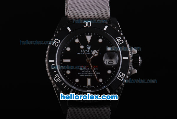 Rolex Submariner Pro-Hunter Oyster Perpetual Swiss ETA 2836 Automatic Movement With Black Dial and Case-White Nylon Strap - Click Image to Close